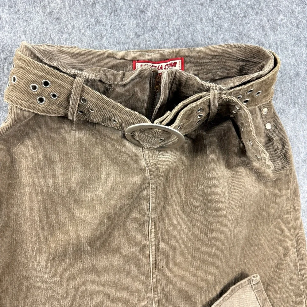 Vanilla Star Women's Skirt 9 Tan Brown Corduroy Pencil Skirt‎ w Grommet Belt Y2K